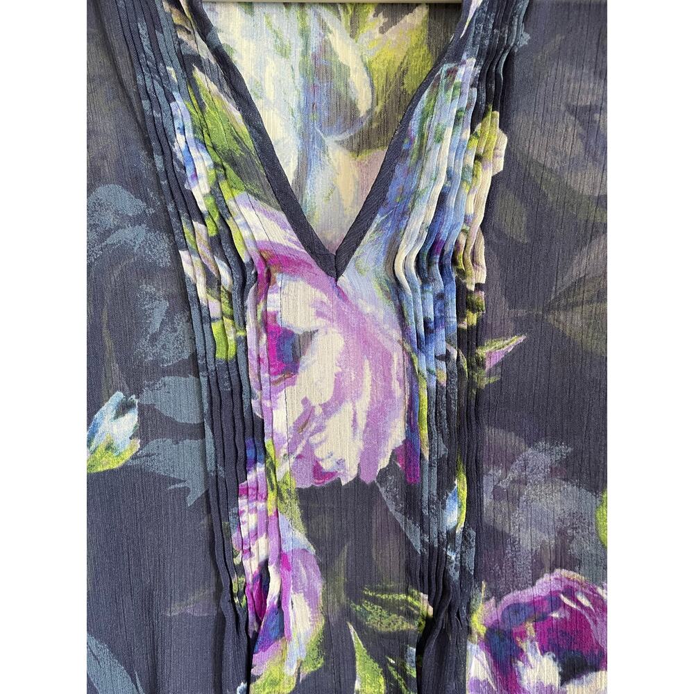 Susan Graver Sheer Floral Tunic Top Sz M Long Sleeves Pintucks Cottagecore - Picture 7 of 14